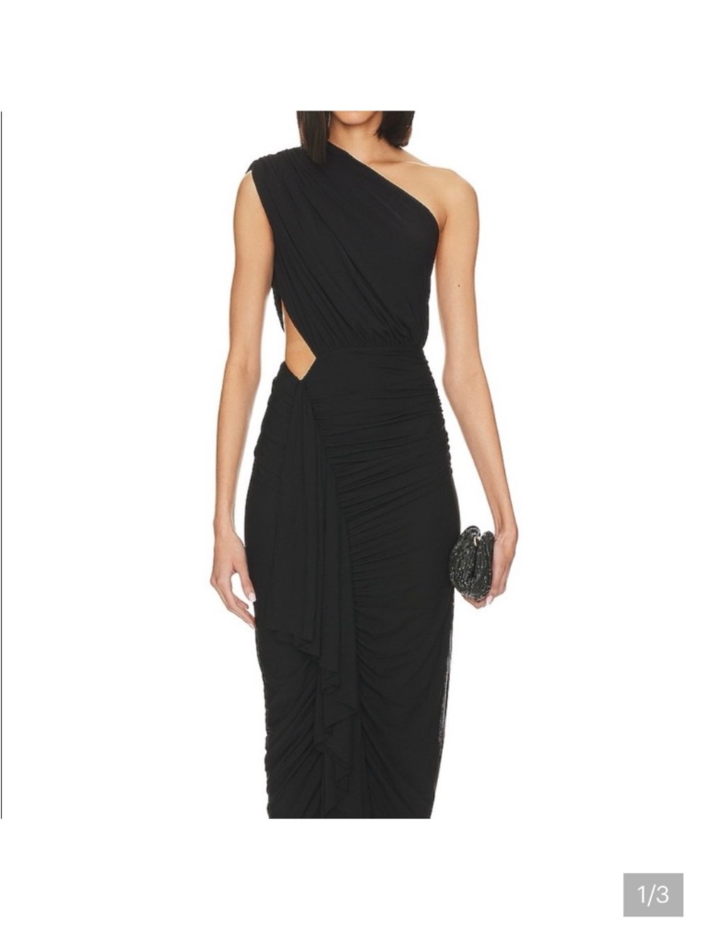 Black One-Shoulder Ruched Cutout Dress